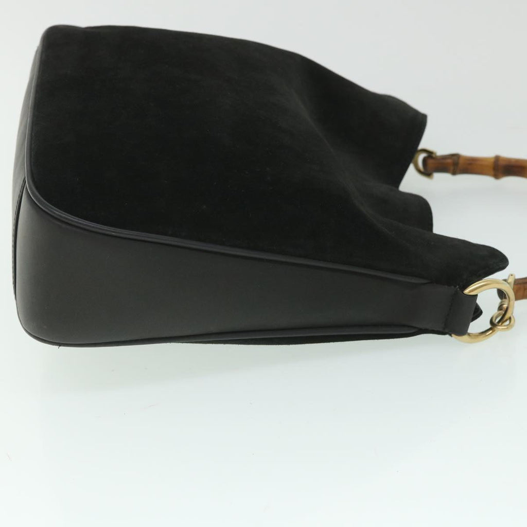 GUCCI Bamboo Shoulder Bag Suede 2way Black 001 2058 1638 0 56063