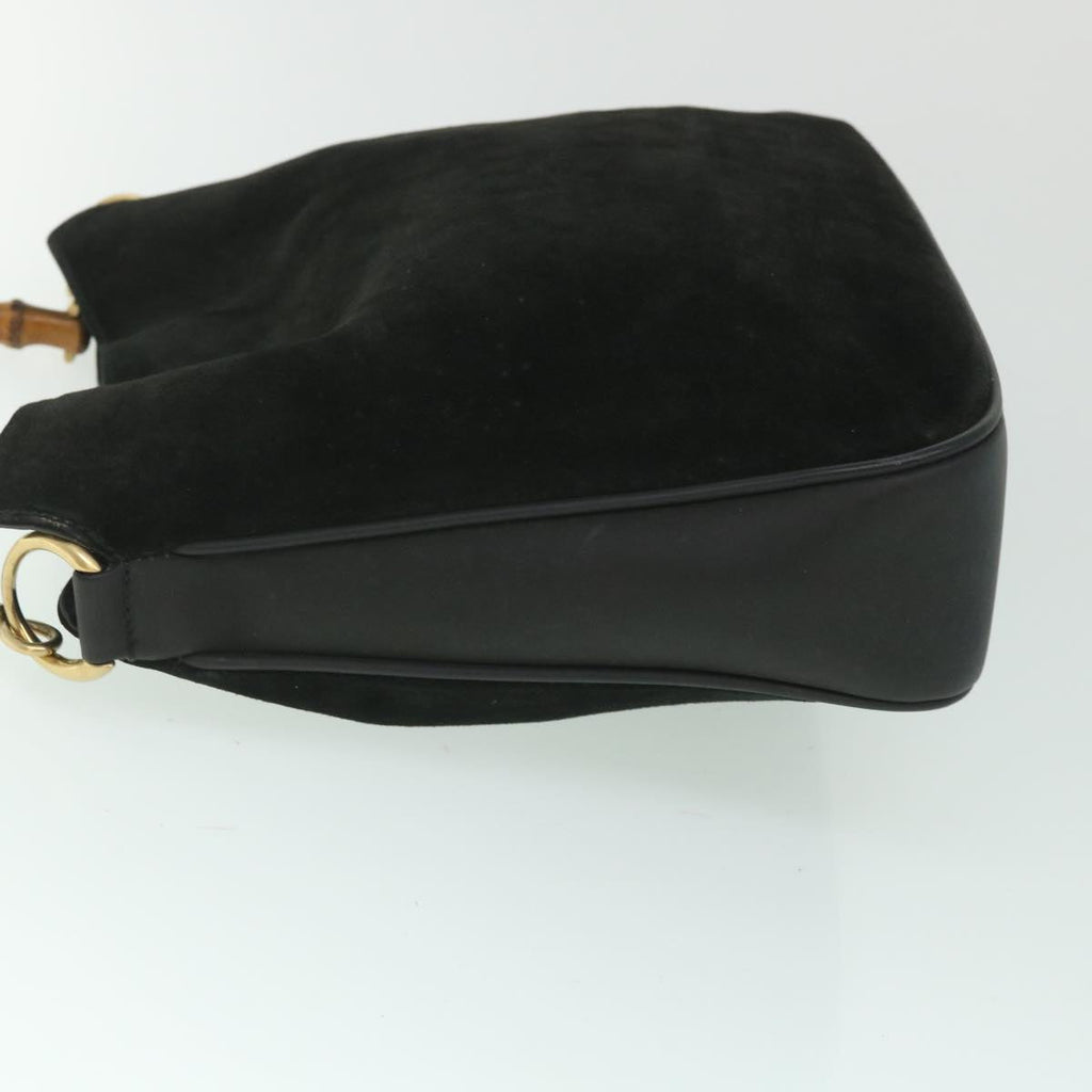 GUCCI Bamboo Shoulder Bag Suede 2way Black 001 2058 1638 0 56063