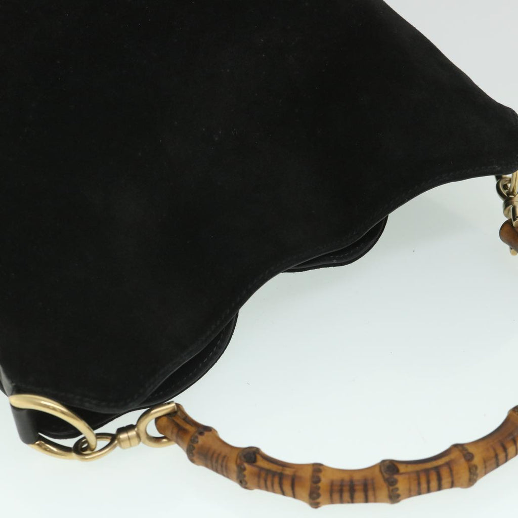 GUCCI Bamboo Shoulder Bag Suede 2way Black 001 2058 1638 0 56063
