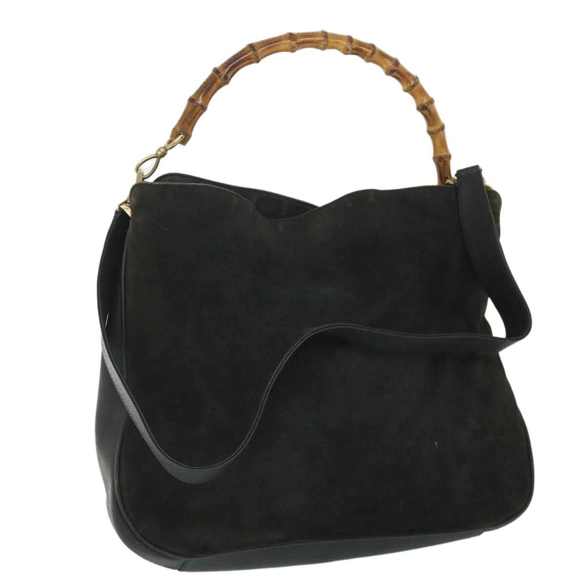 GUCCI Bamboo Shoulder Bag Suede 2way Black 001 1998 1577 56066