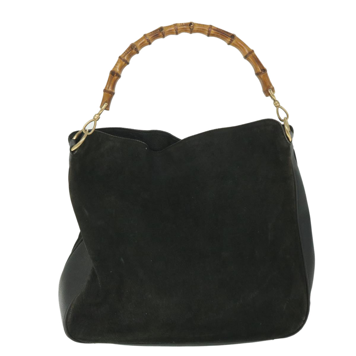 GUCCI Bamboo Shoulder Bag Suede 2way Black 001 1998 1577 56066