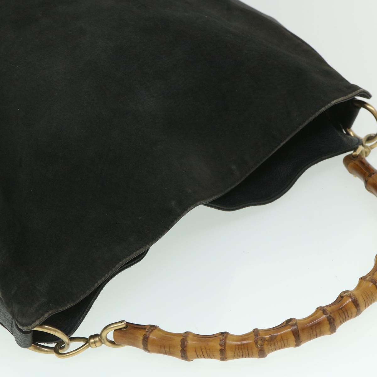 GUCCI Bamboo Shoulder Bag Suede 2way Black 001 1998 1577 56066
