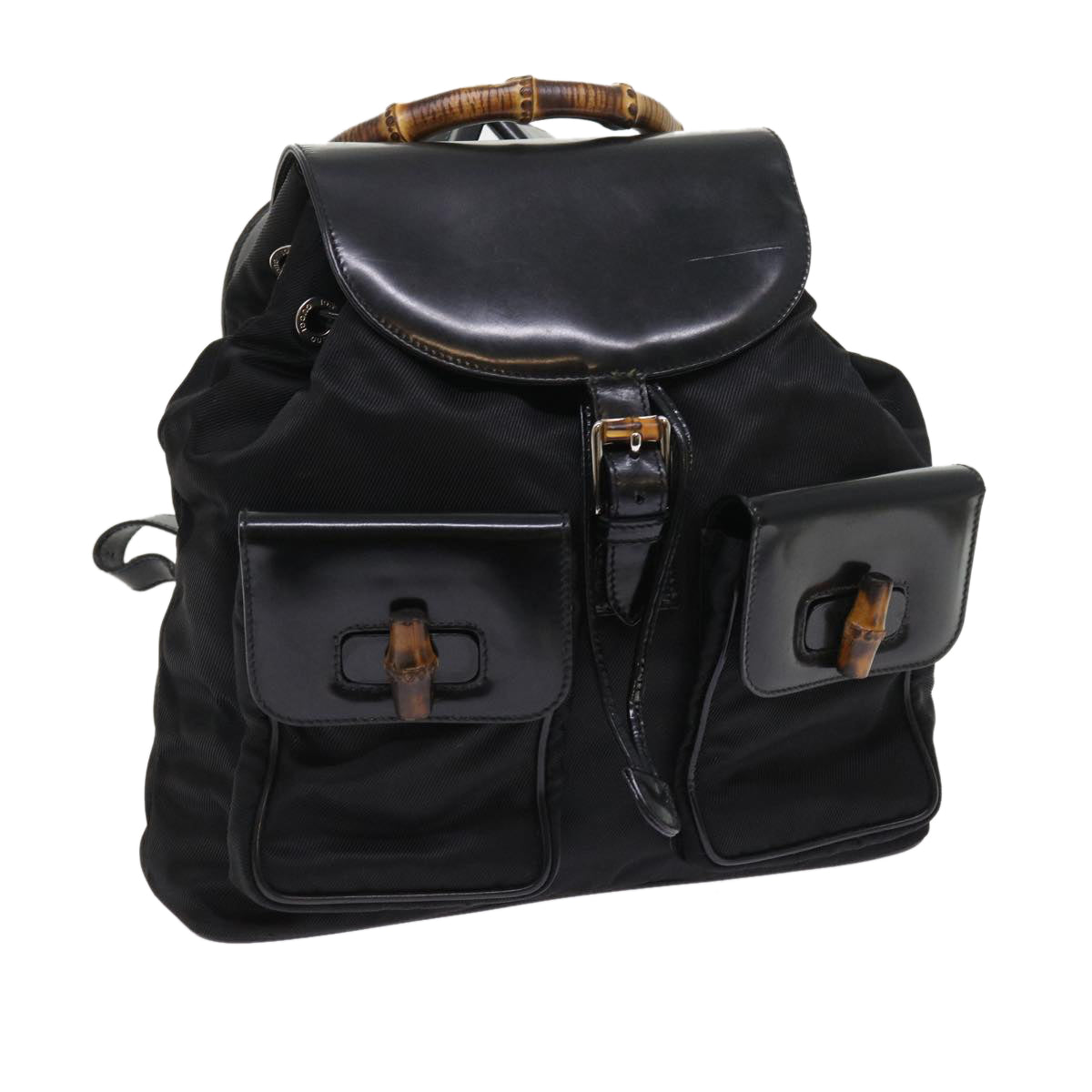 GUCCI Bamboo Backpack Nylon Enamel Black 003 2058 0016 5 56067