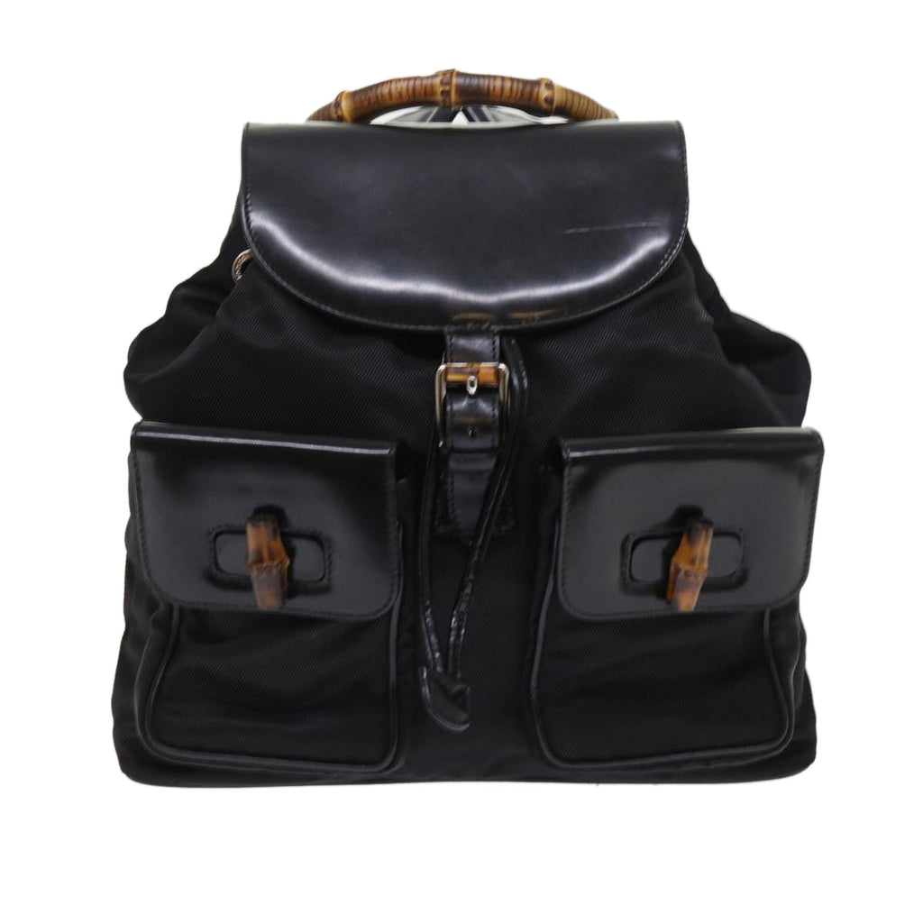 GUCCI Bamboo Backpack Nylon Enamel Black 003 2058 0016 5 56067
