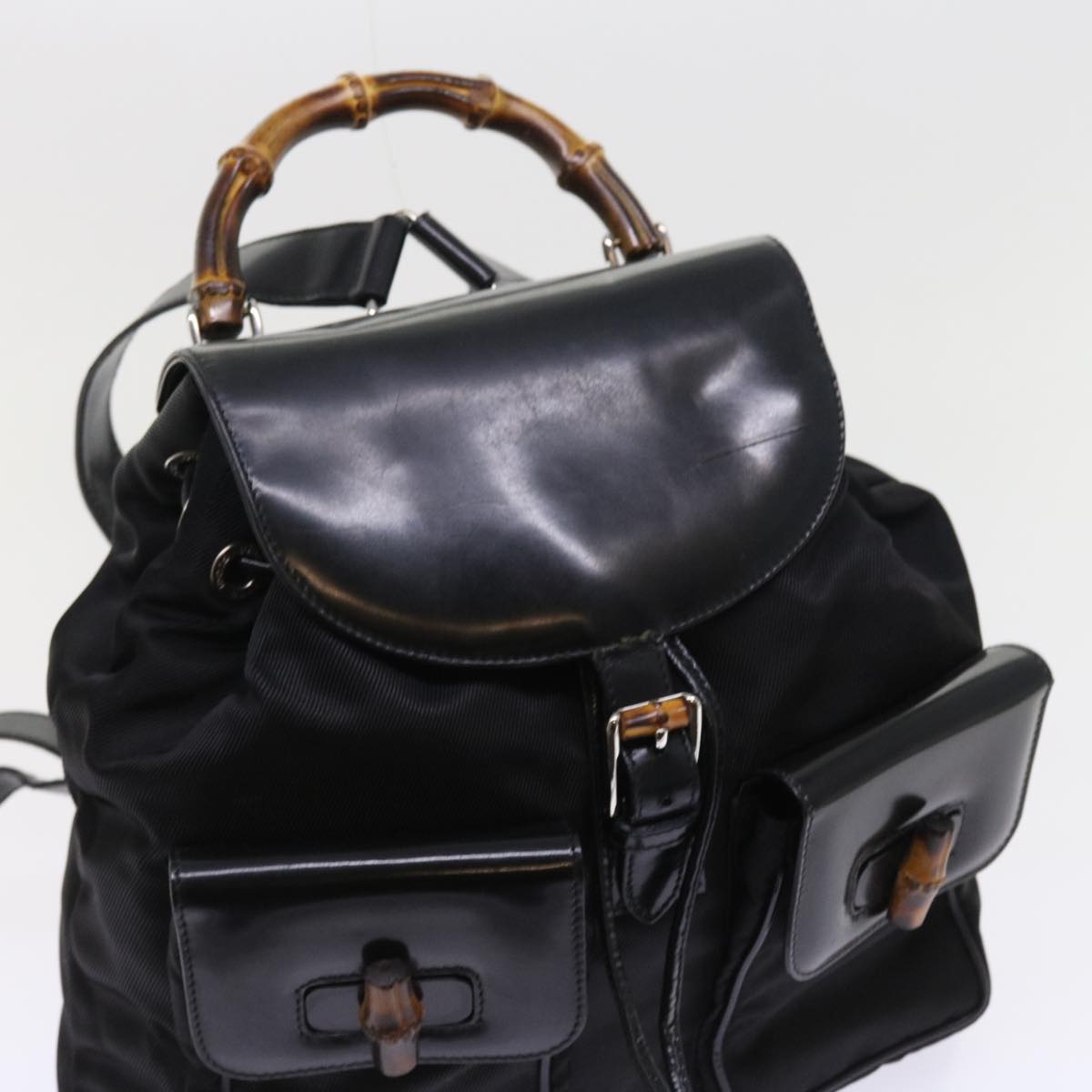 GUCCI Bamboo Backpack Nylon Enamel Black 003 2058 0016 5 56067