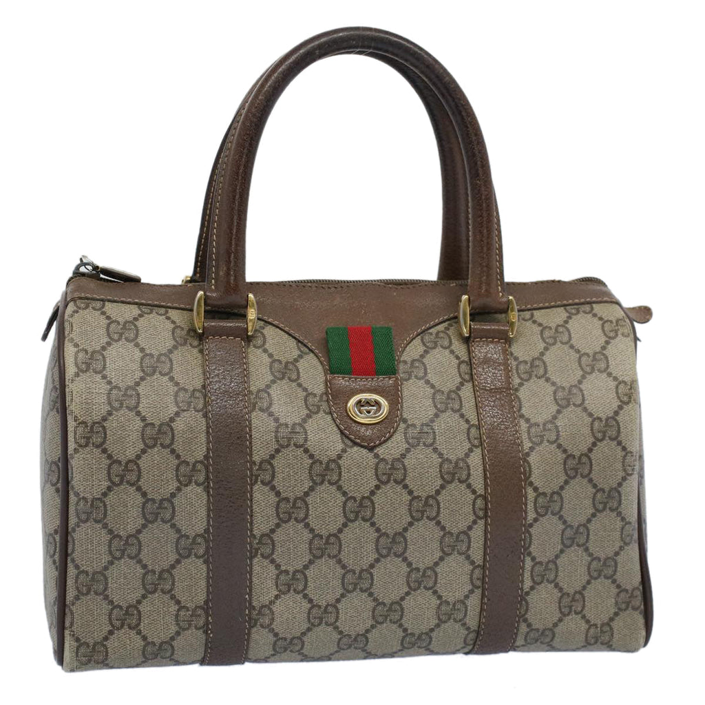 GUCCI GG Canvas Web Sherry Line Hand Bag PVC Leather Beige Red Green 56082