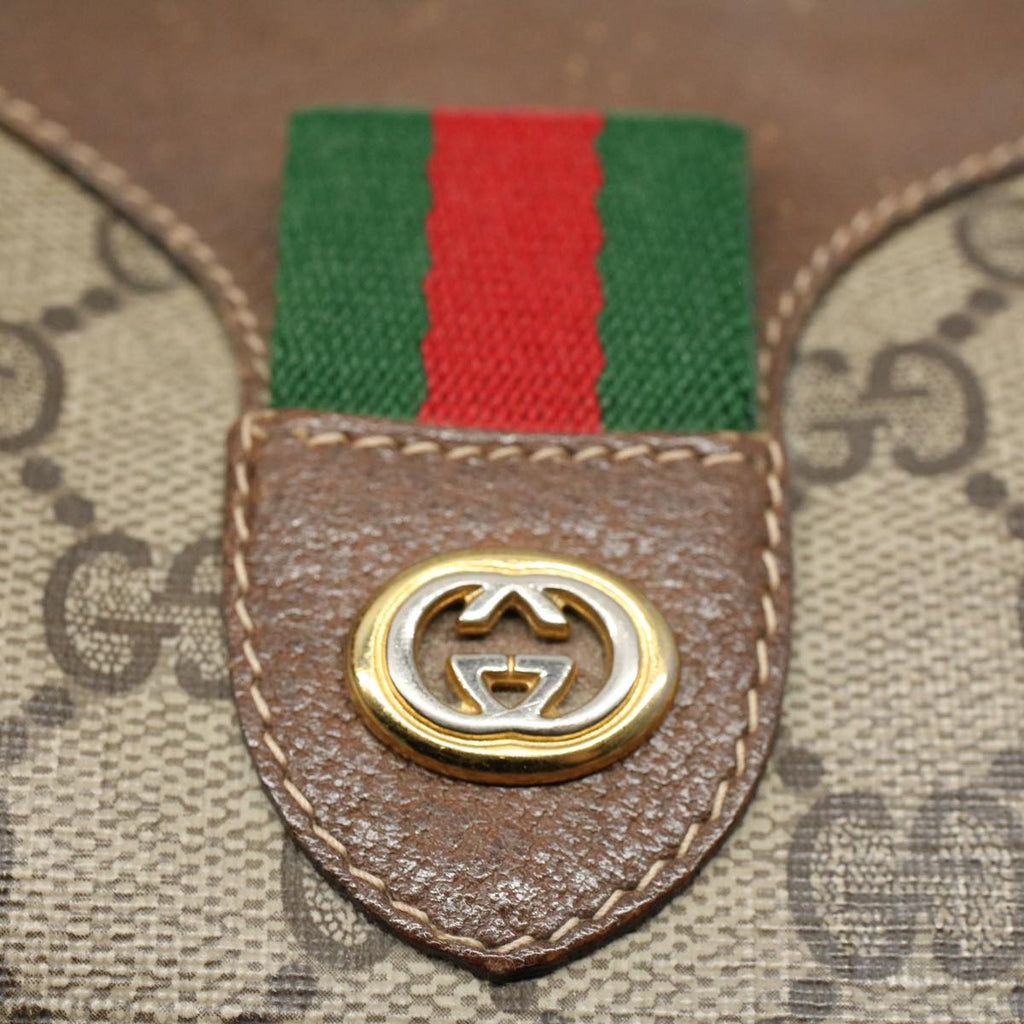 GUCCI GG Canvas Web Sherry Line Hand Bag PVC Leather Beige Red Green 56082