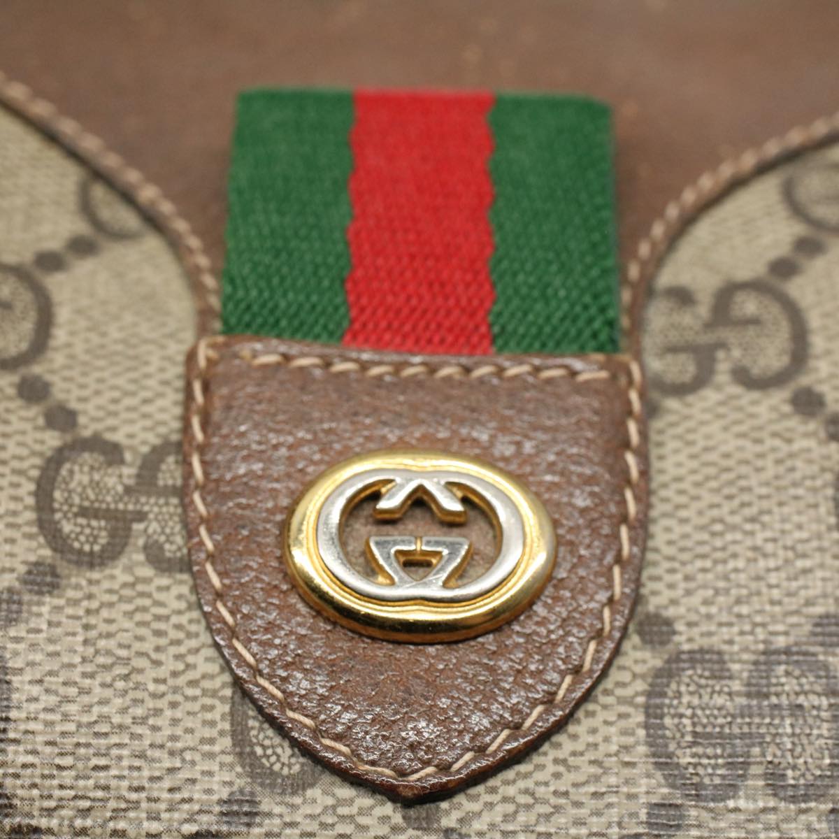 GUCCI GG Canvas Web Sherry Line Hand Bag PVC Leather Beige Red Green 56082
