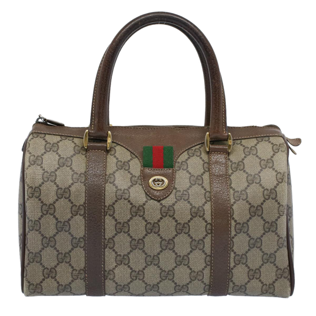 GUCCI GG Canvas Web Sherry Line Hand Bag PVC Leather Beige Red Green 56082