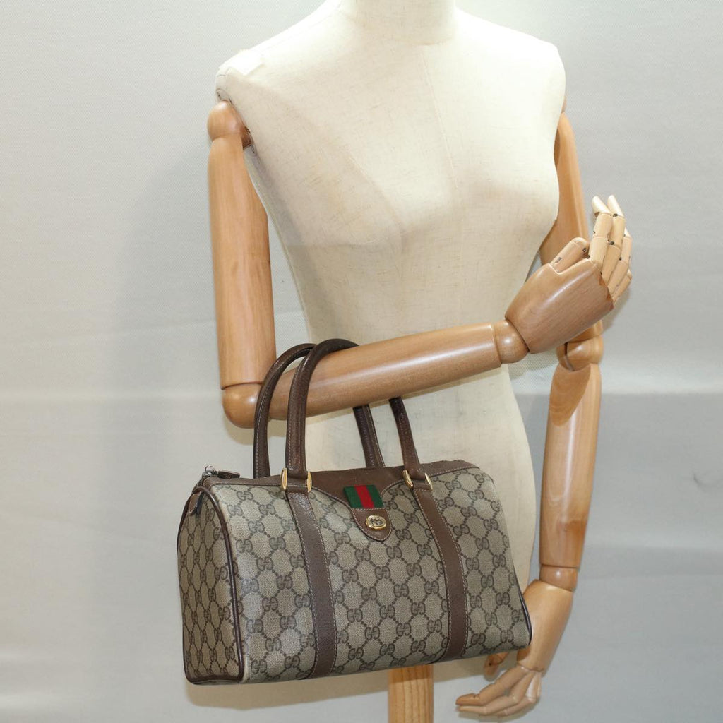 GUCCI GG Canvas Web Sherry Line Hand Bag PVC Leather Beige Red Green 56082