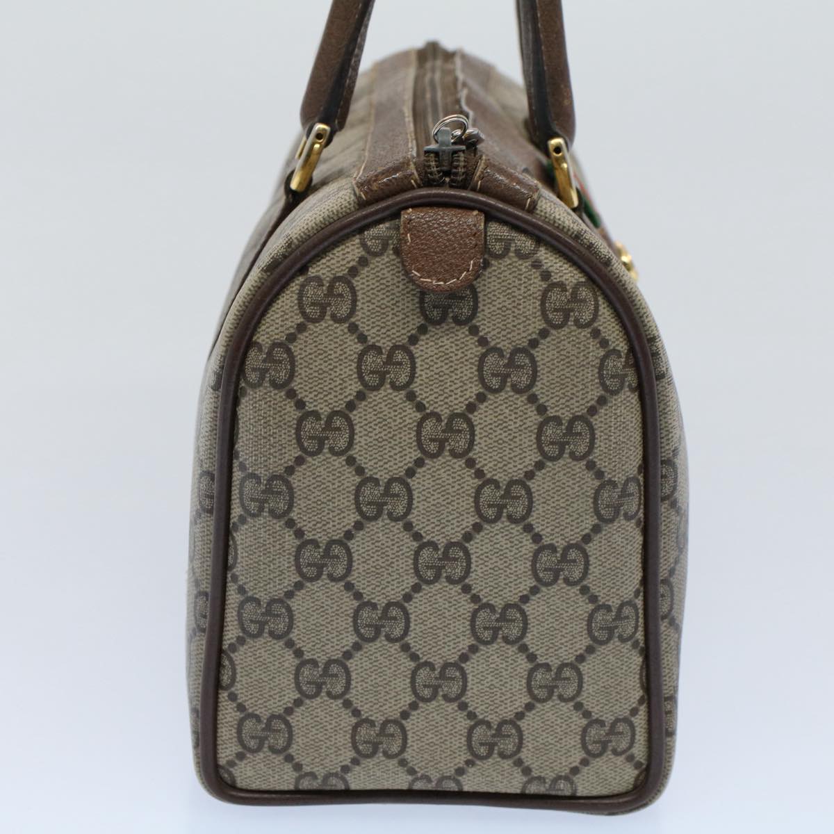 GUCCI GG Canvas Web Sherry Line Hand Bag PVC Leather Beige Red Green 56082