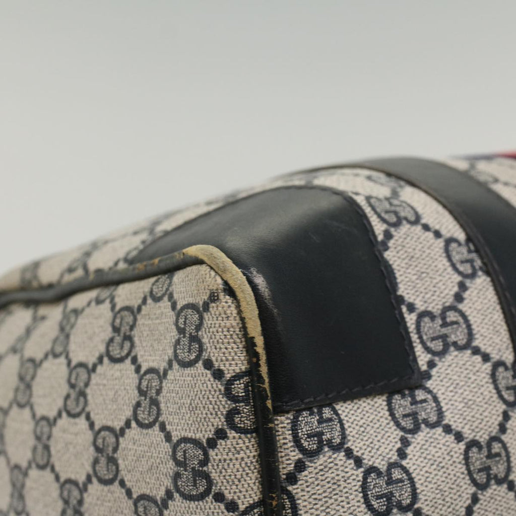 GUCCI GG Canvas Sherry Line Hand Bag PVC Leather Navy Red 56083