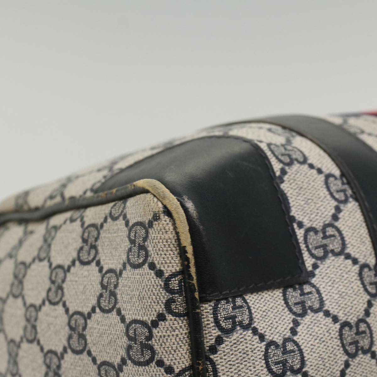 GUCCI GG Canvas Sherry Line Hand Bag PVC Leather Navy Red 56083