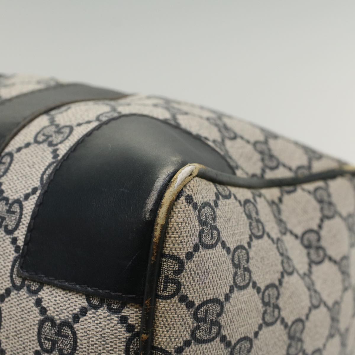 GUCCI GG Canvas Sherry Line Hand Bag PVC Leather Navy Red 56083