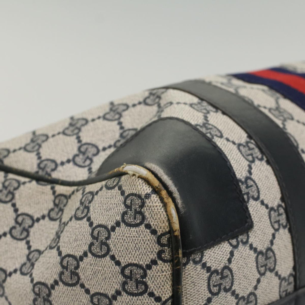 GUCCI GG Canvas Sherry Line Hand Bag PVC Leather Navy Red 56083