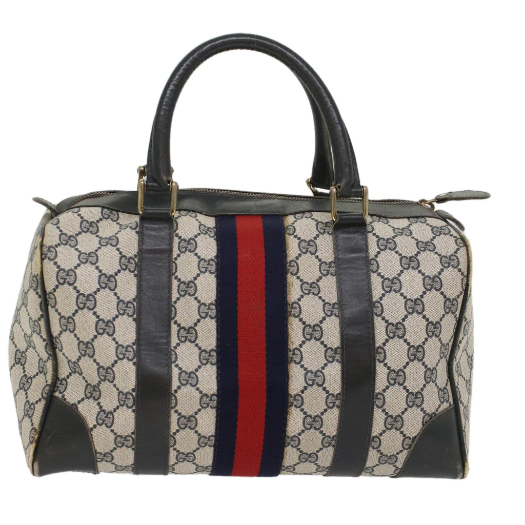 GUCCI GG Canvas Sherry Line Hand Bag PVC Leather Navy Red 56083