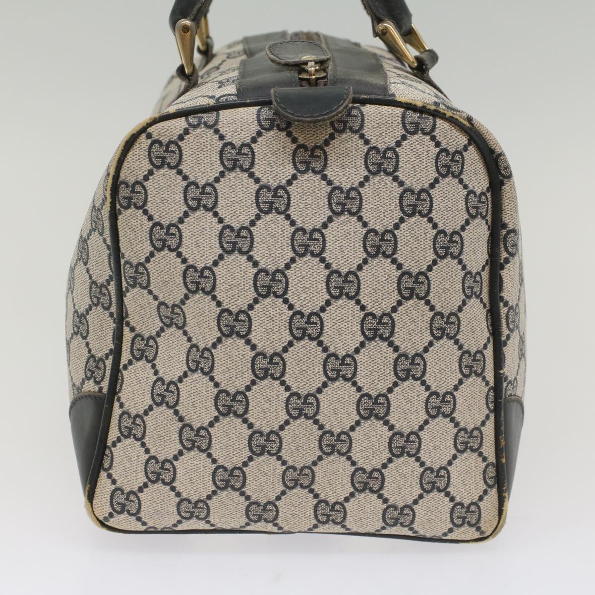 GUCCI GG Canvas Sherry Line Hand Bag PVC Leather Navy Red 56083