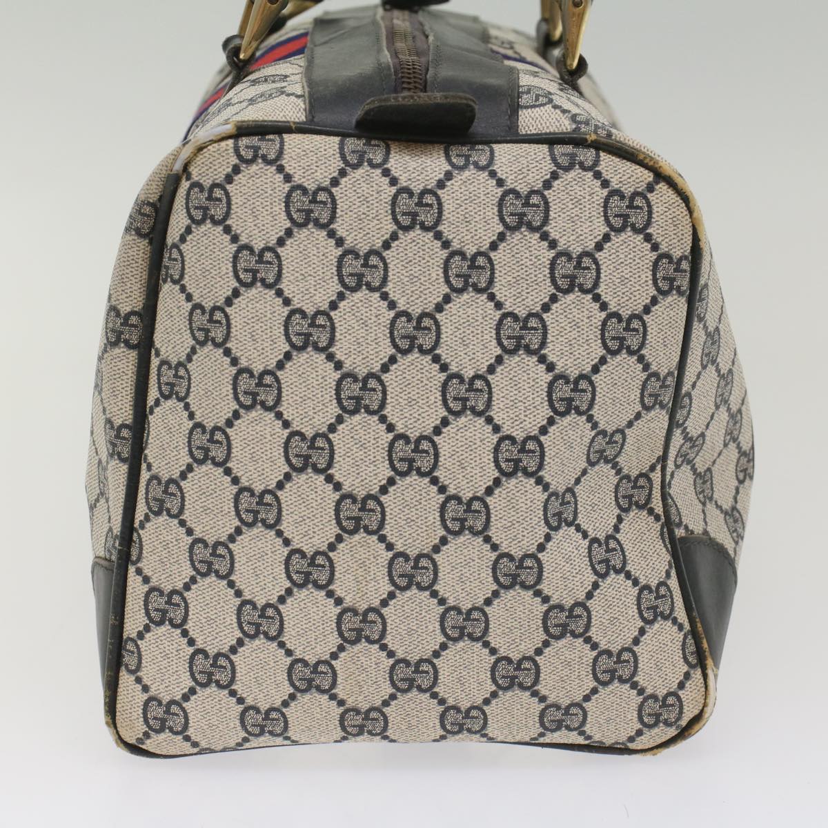 GUCCI GG Canvas Sherry Line Hand Bag PVC Leather Navy Red 56083