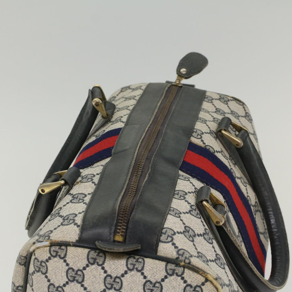 GUCCI GG Canvas Sherry Line Hand Bag PVC Leather Navy Red 56083