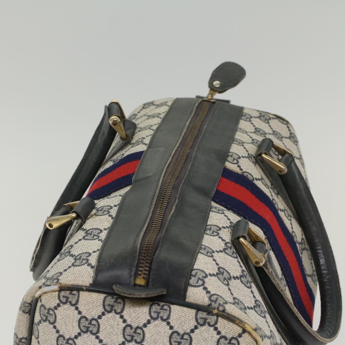 GUCCI GG Canvas Sherry Line Hand Bag PVC Leather Navy Red 56083