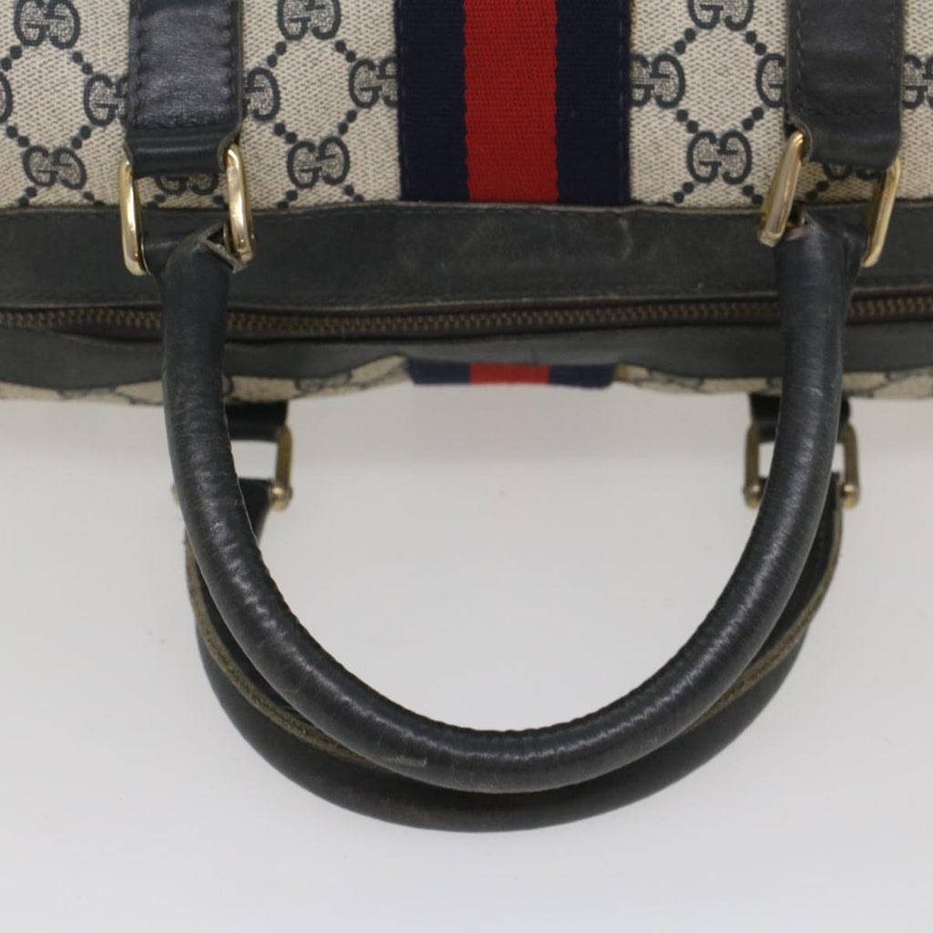 GUCCI GG Canvas Sherry Line Hand Bag PVC Leather Navy Red 56083