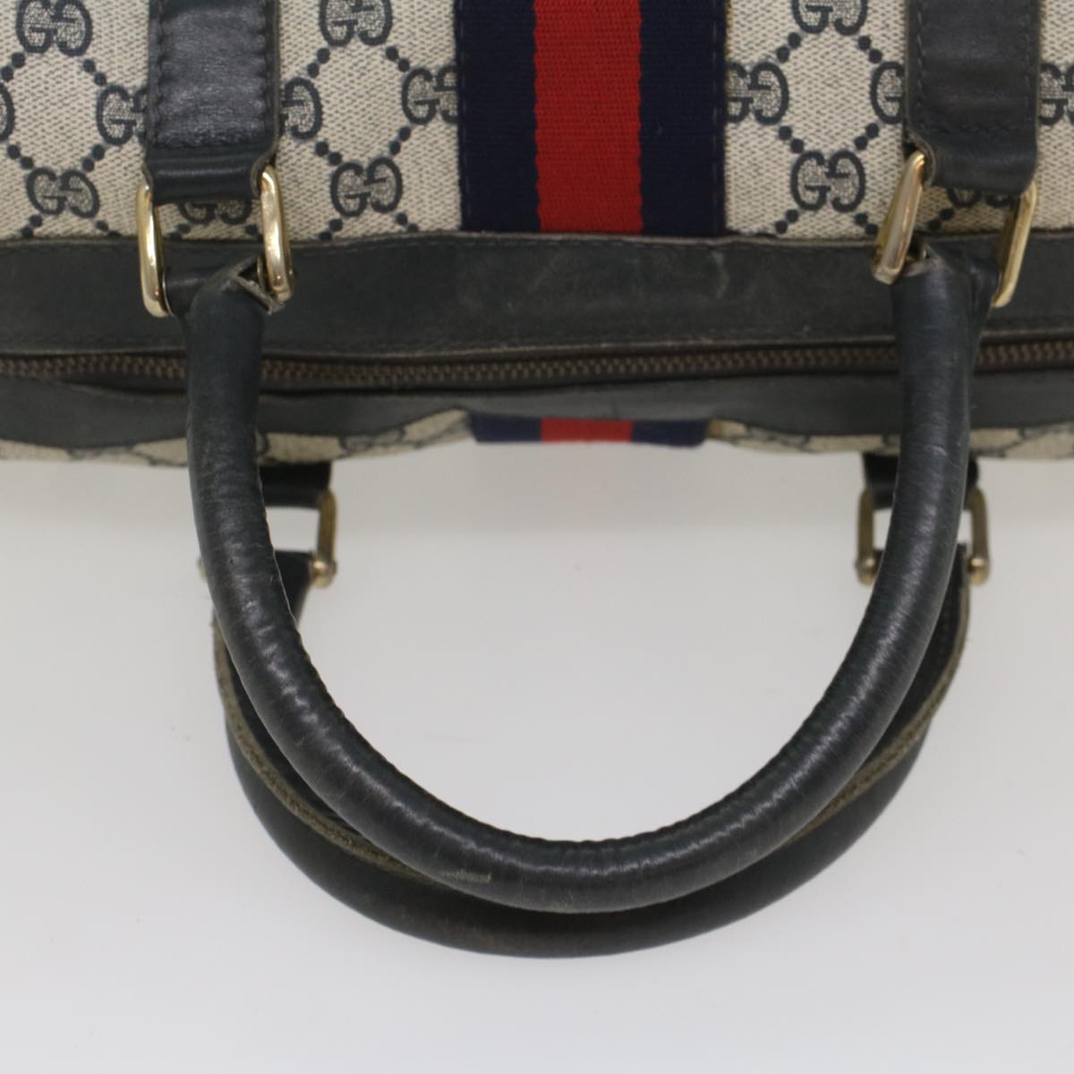 GUCCI GG Canvas Sherry Line Hand Bag PVC Leather Navy Red 56083