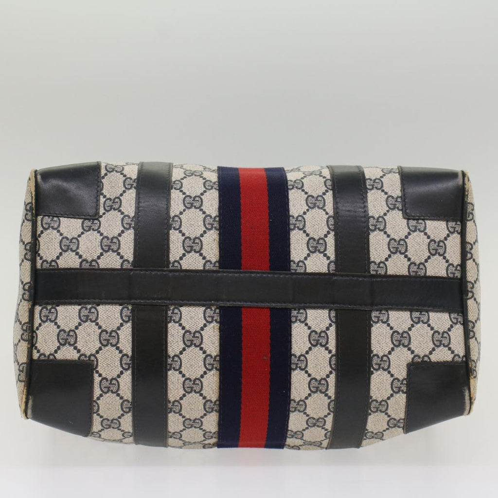 GUCCI GG Canvas Sherry Line Hand Bag PVC Leather Navy Red 56083