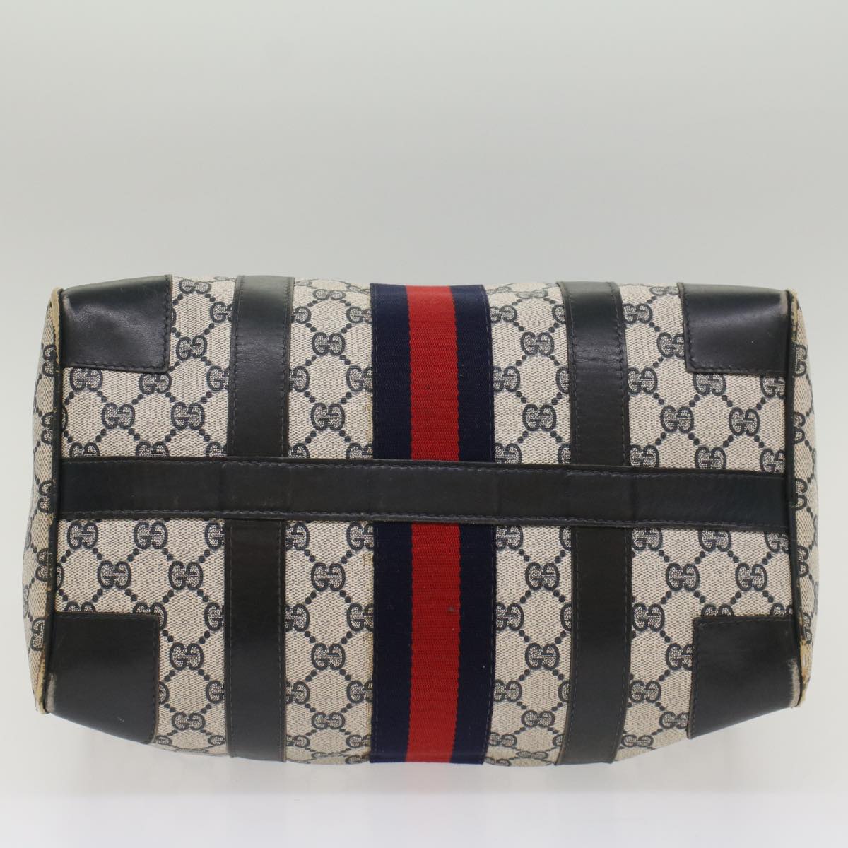 GUCCI GG Canvas Sherry Line Hand Bag PVC Leather Navy Red 56083