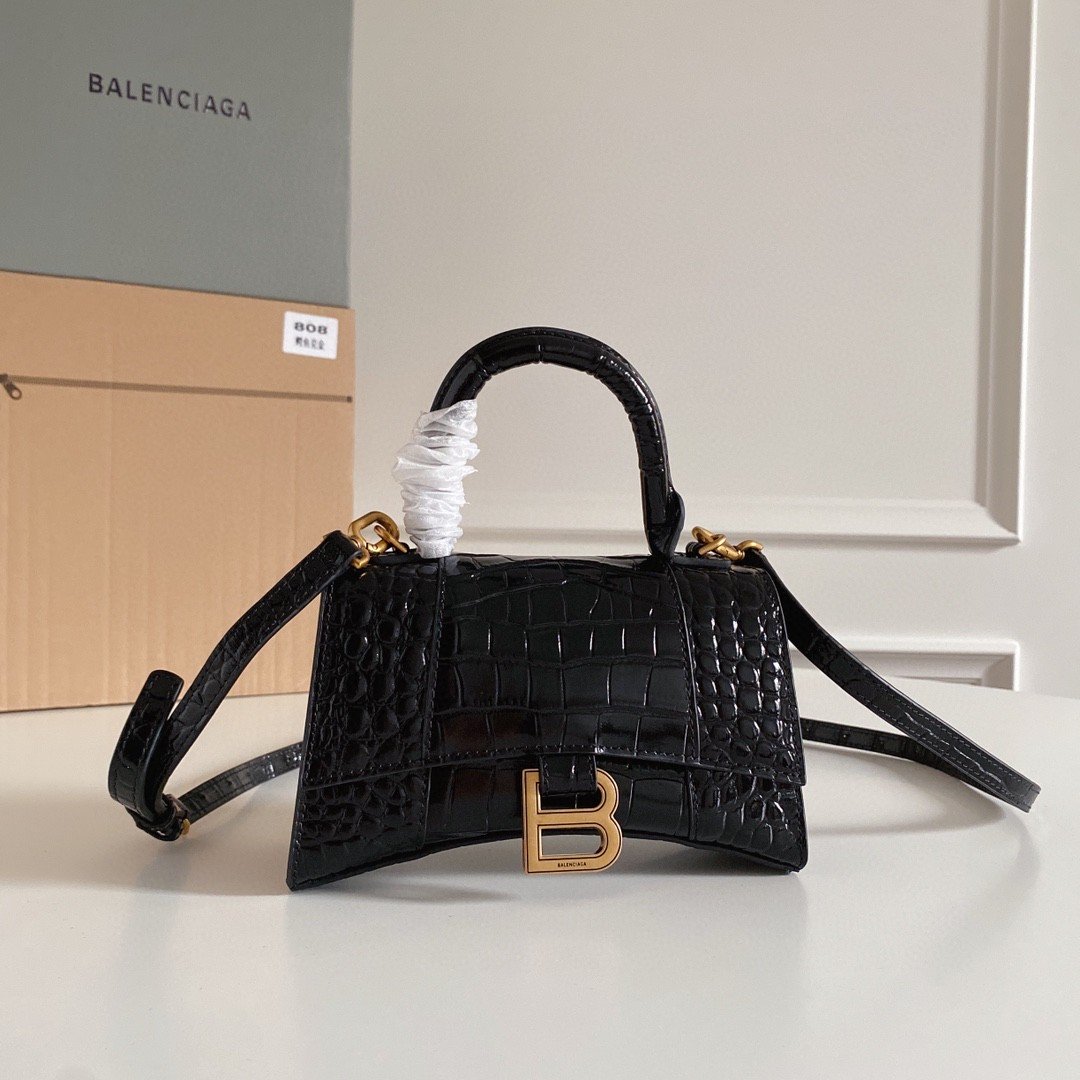 Balen Hourglass XS Handbag In Black, For Women, WomenÃƒÂ¢Ã¢â€šÂ¬Ã¢â€žÂ¢s Bags 7.4in/19cm