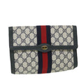 GUCCI GG Supreme Sherry Line Clutch Bag Red Navy gray 89 01 006 56186