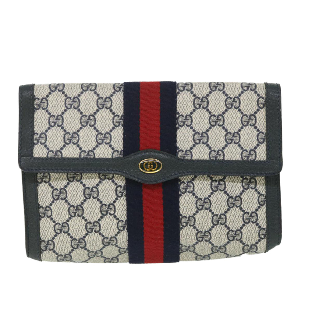 GUCCI GG Supreme Sherry Line Clutch Bag Red Navy gray 89 01 006 56186