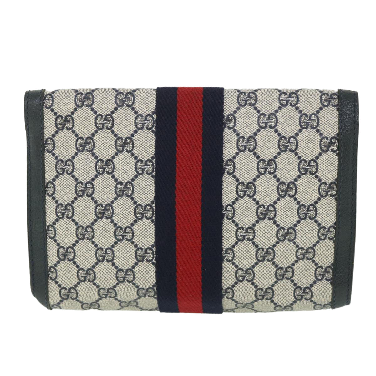 GUCCI GG Supreme Sherry Line Clutch Bag Red Navy gray 89 01 006 56186