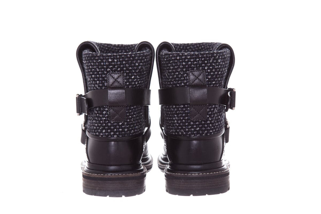 Chanel Black Tweed & Leather Boots SZ 37