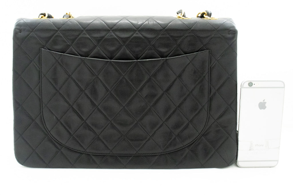 CHANEL Classic Large 13" Flap Chain Shoulder Bag Black Lambskin j58