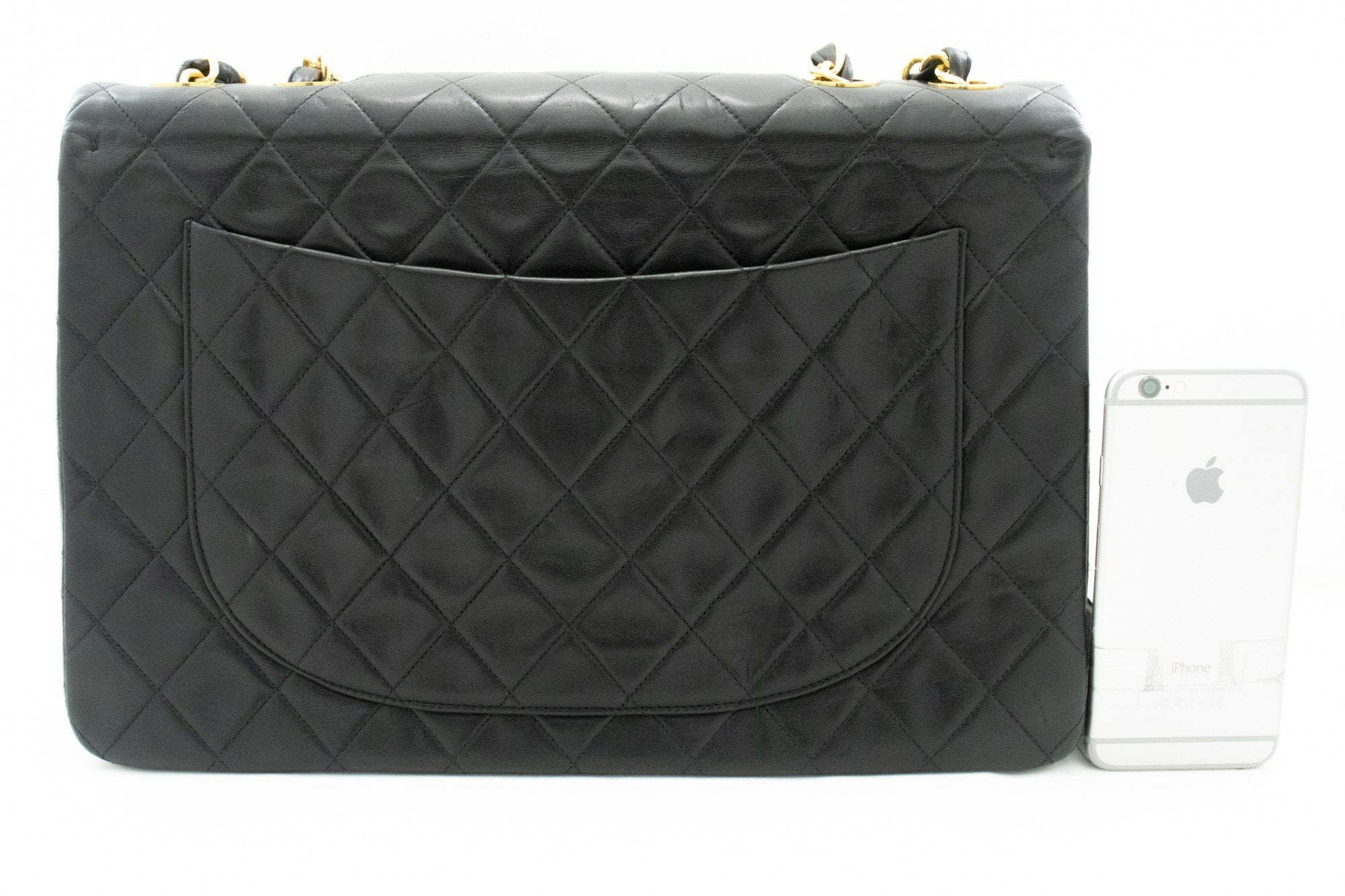 CHANEL Classic Large 13" Flap Chain Shoulder Bag Black Lambskin j58