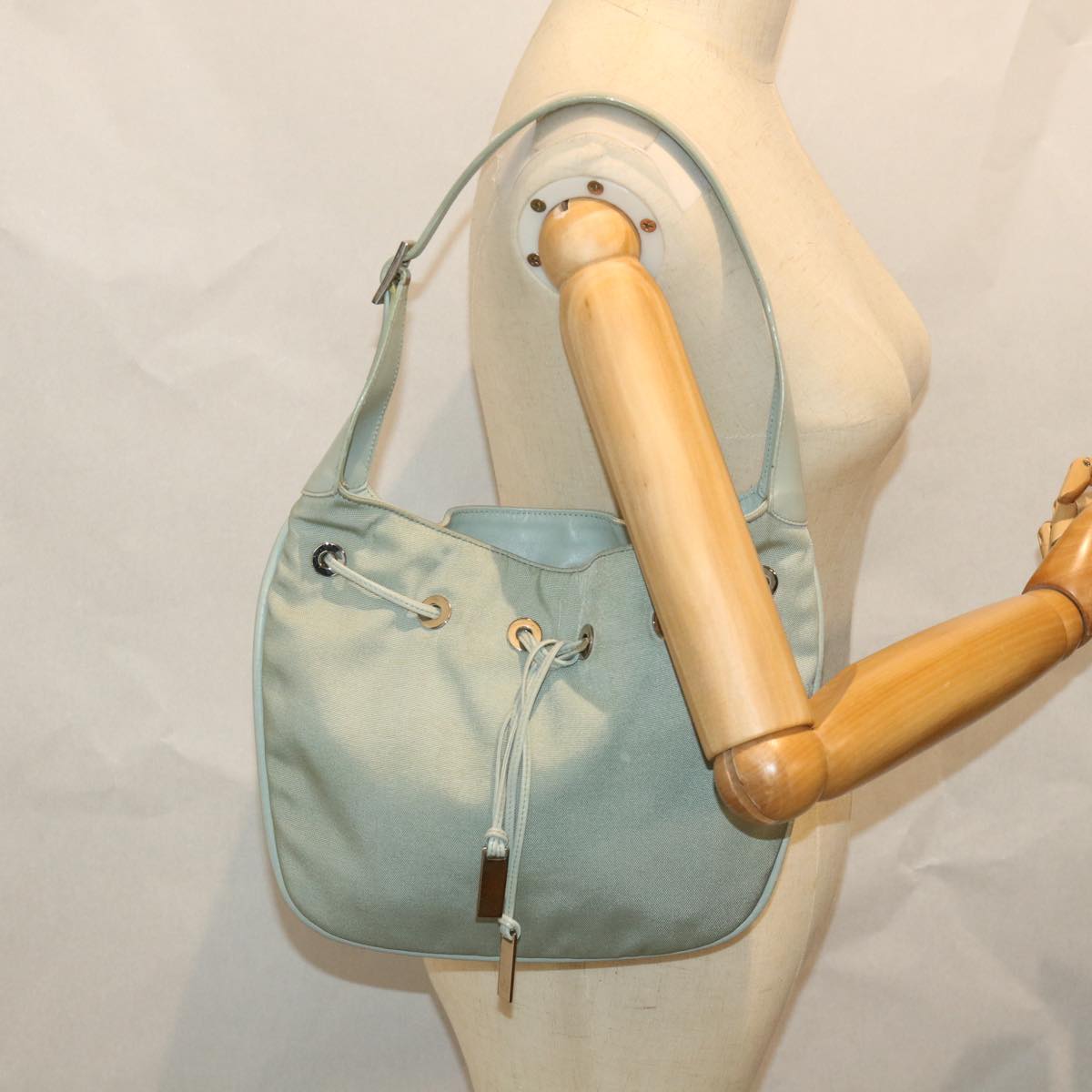 GUCCI Shoulder Bag Nylon Leather Light Blue 001 4034 2123 56217
