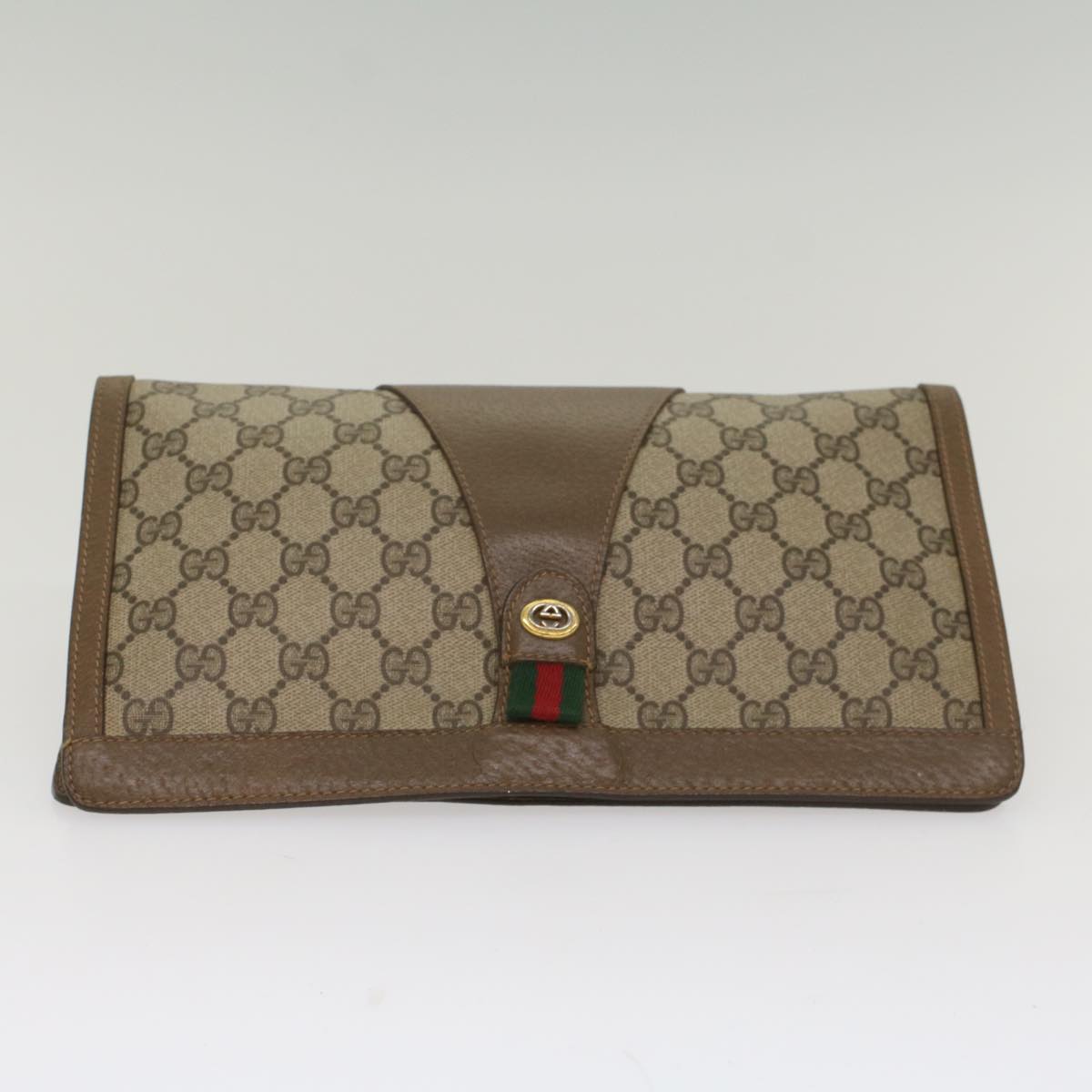 GUCCI GG Supreme Web Sherry Line Clutch Bag Beige Red Green 89 01 033 56284