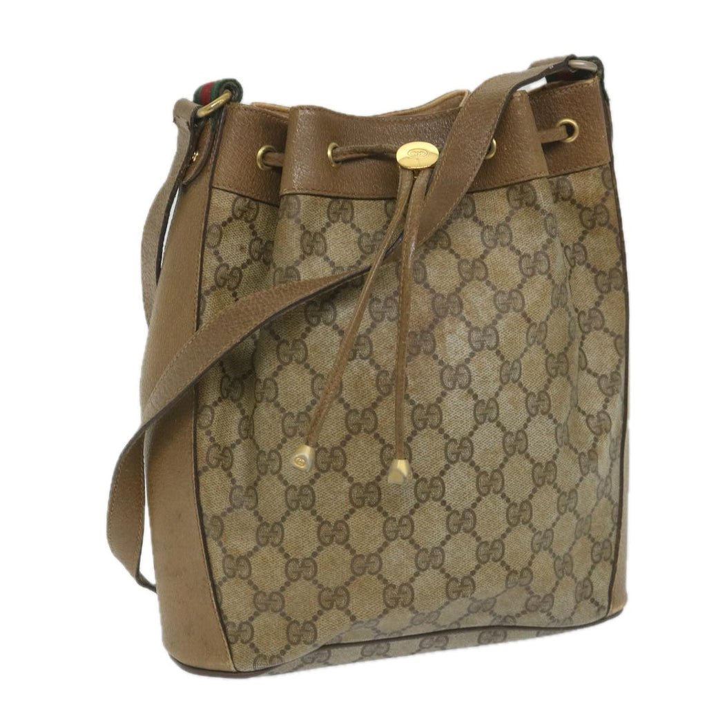 GUCCI GG Canvas Web Sherry Line Shoulder Bag PVC Leather Beige Green 56288