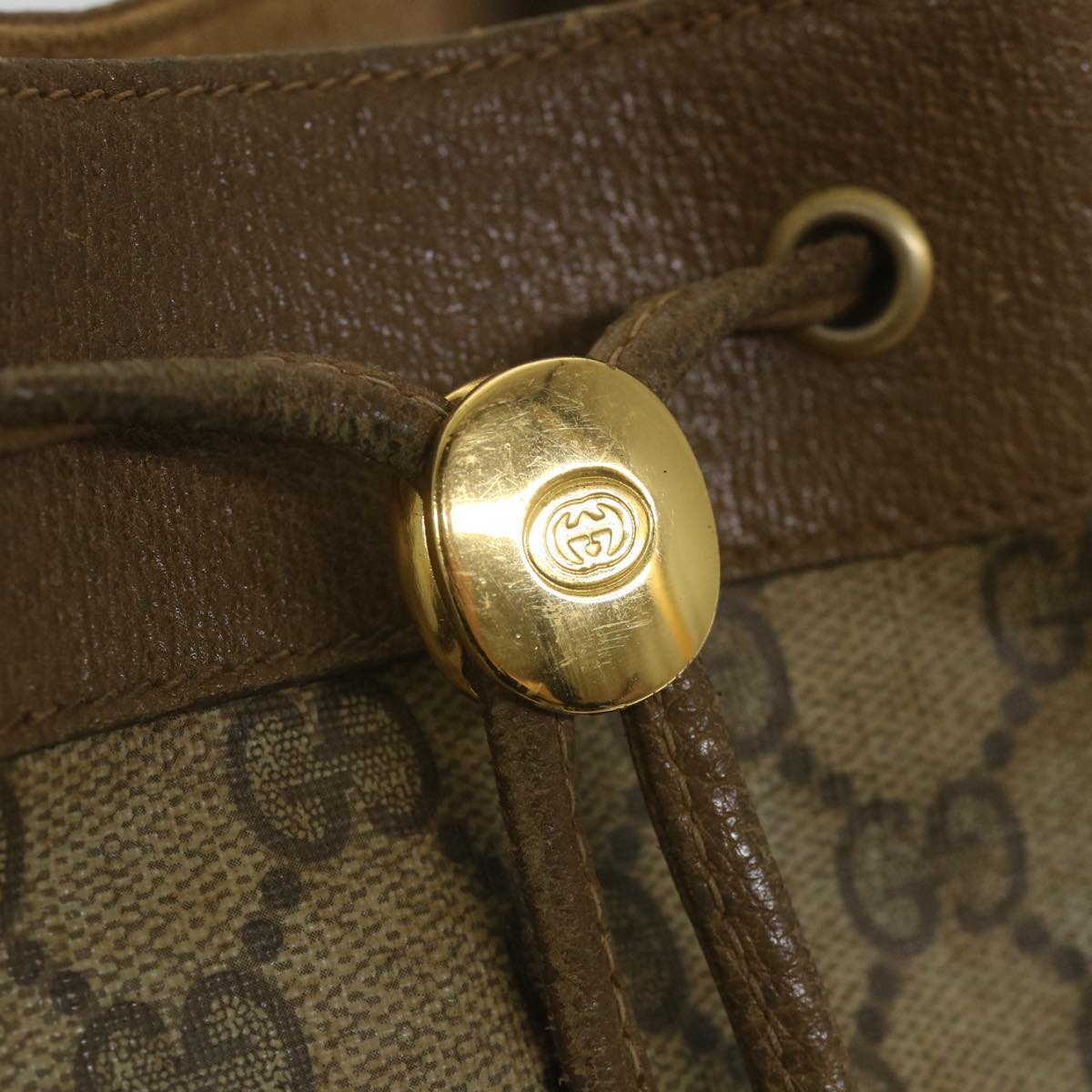GUCCI GG Canvas Web Sherry Line Shoulder Bag PVC Leather Beige Green 56288