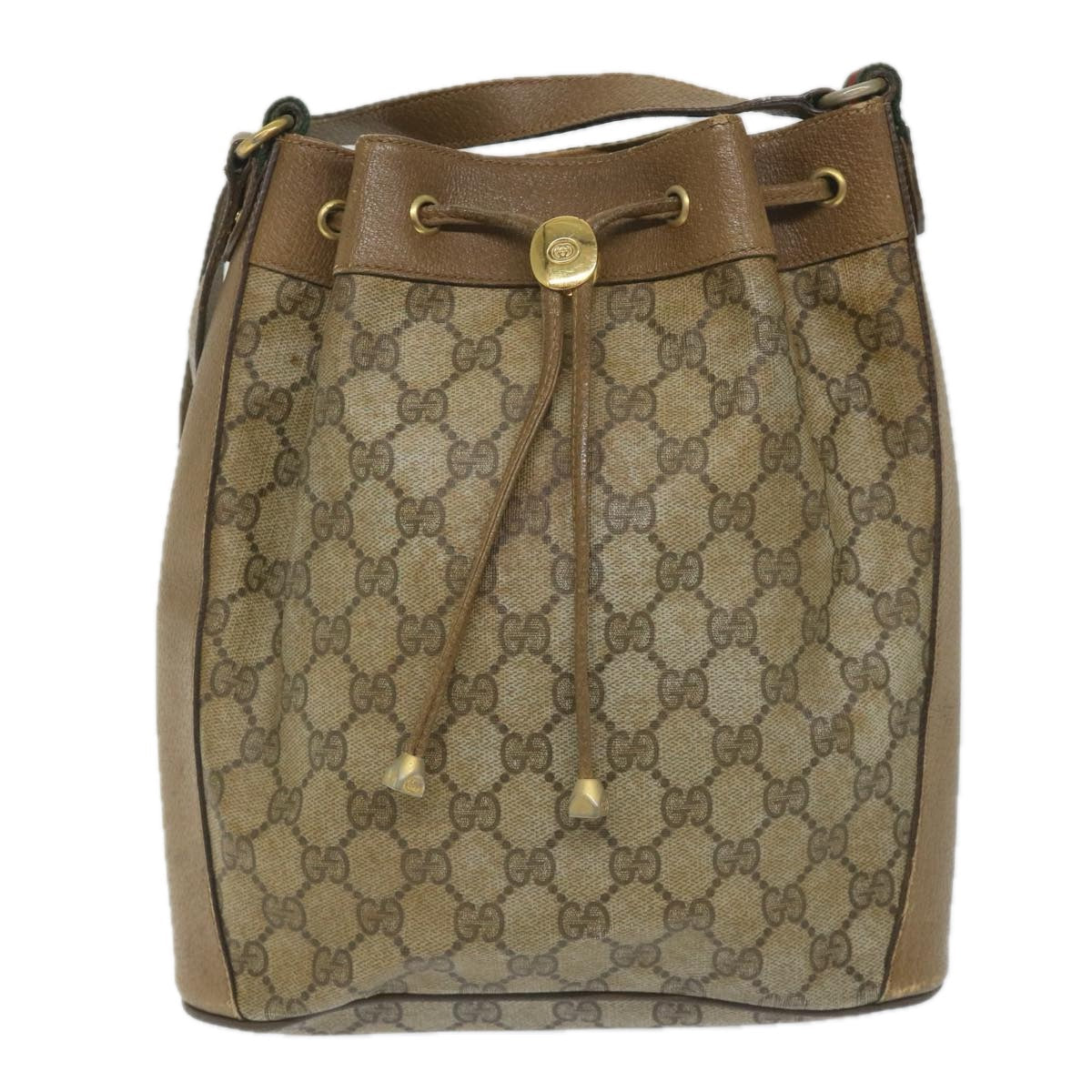 GUCCI GG Canvas Web Sherry Line Shoulder Bag PVC Leather Beige Green 56288