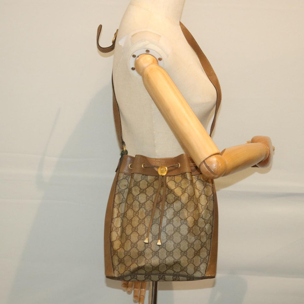 GUCCI GG Canvas Web Sherry Line Shoulder Bag PVC Leather Beige Green 56288