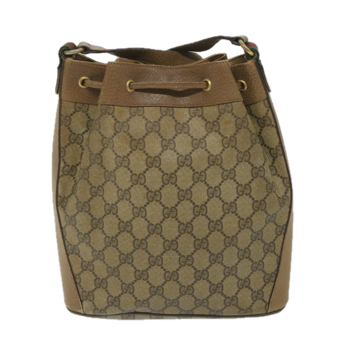 GUCCI GG Canvas Web Sherry Line Shoulder Bag PVC Leather Beige Green 56288