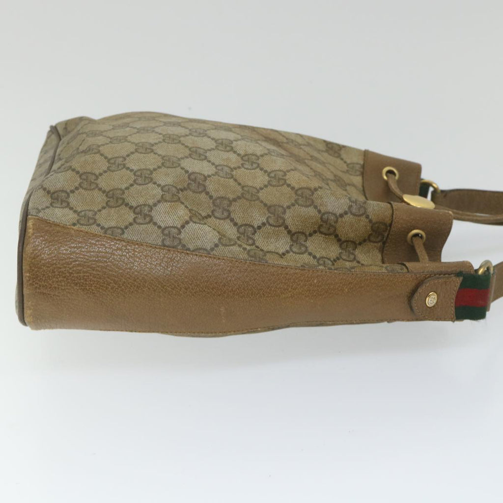 GUCCI GG Canvas Web Sherry Line Shoulder Bag PVC Leather Beige Green 56288