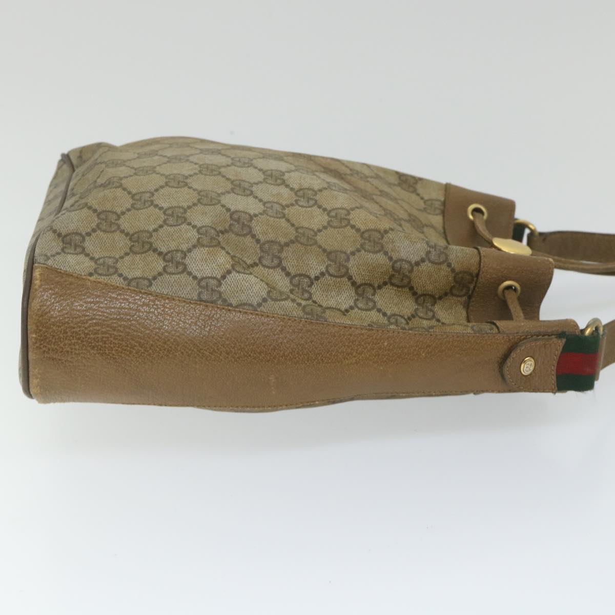 GUCCI GG Canvas Web Sherry Line Shoulder Bag PVC Leather Beige Green 56288