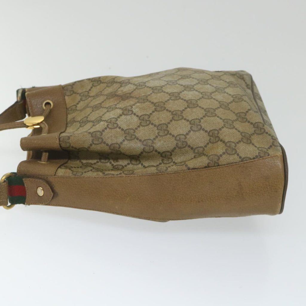 GUCCI GG Canvas Web Sherry Line Shoulder Bag PVC Leather Beige Green 56288