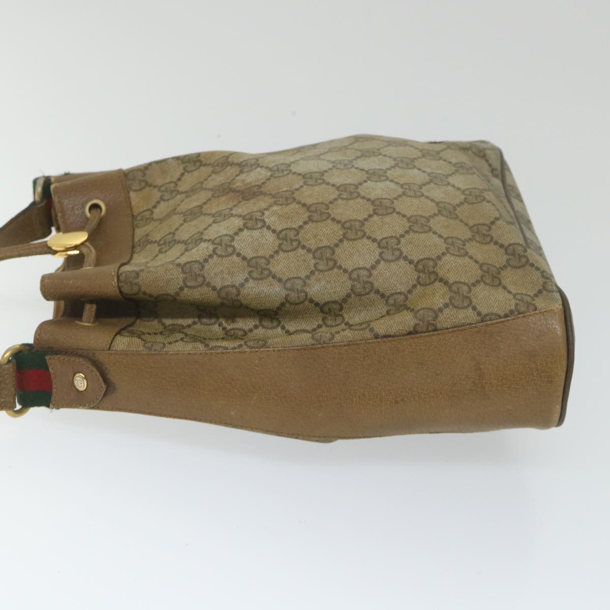 GUCCI GG Canvas Web Sherry Line Shoulder Bag PVC Leather Beige Green 56288