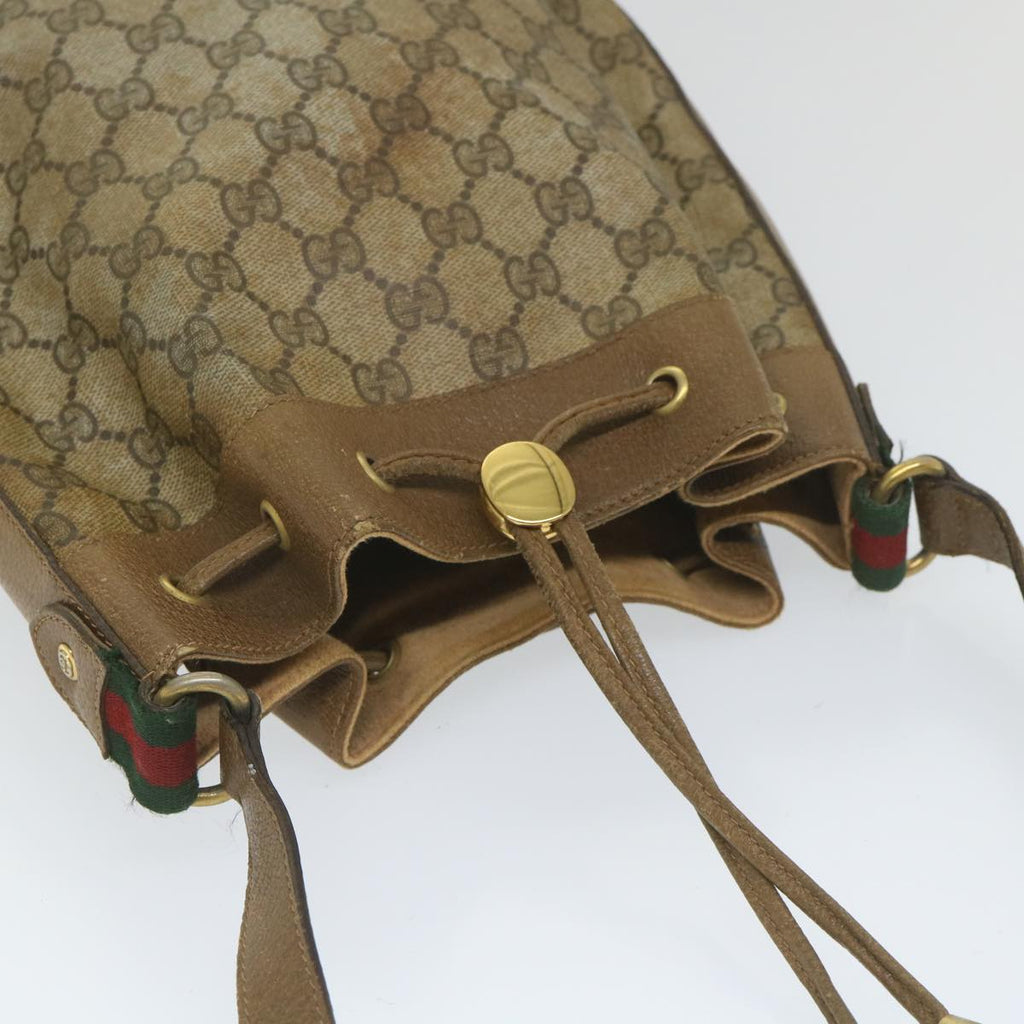 GUCCI GG Canvas Web Sherry Line Shoulder Bag PVC Leather Beige Green 56288
