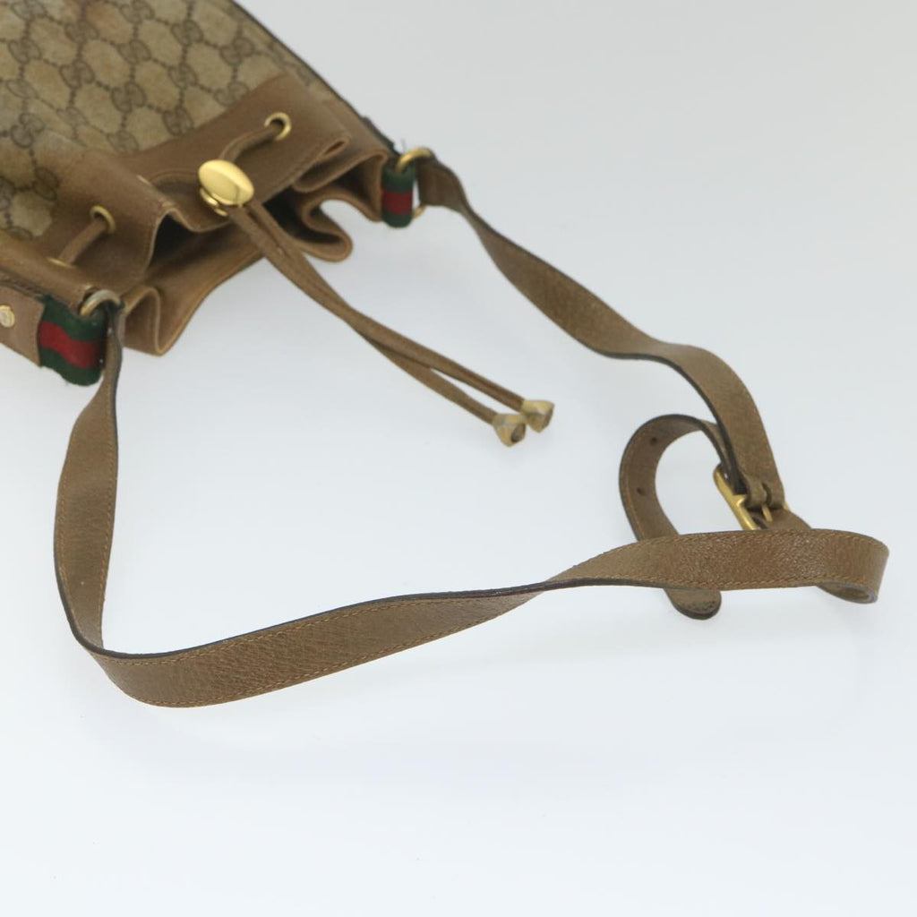 GUCCI GG Canvas Web Sherry Line Shoulder Bag PVC Leather Beige Green 56288