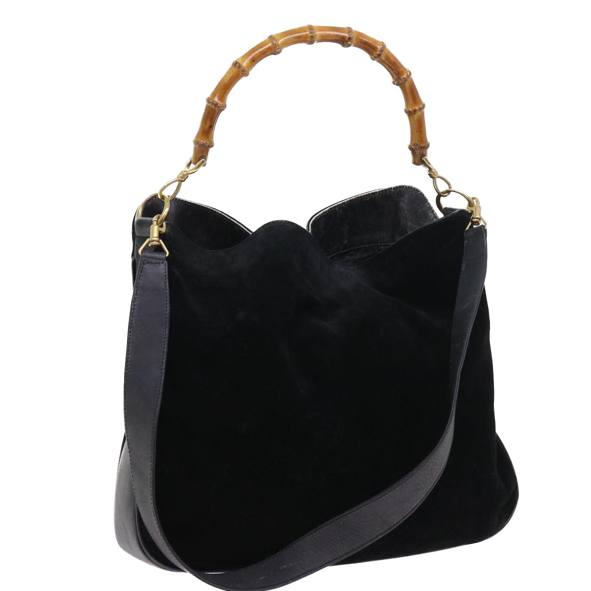 GUCCI Bamboo Shoulder Bag Suede 2way Black 56296