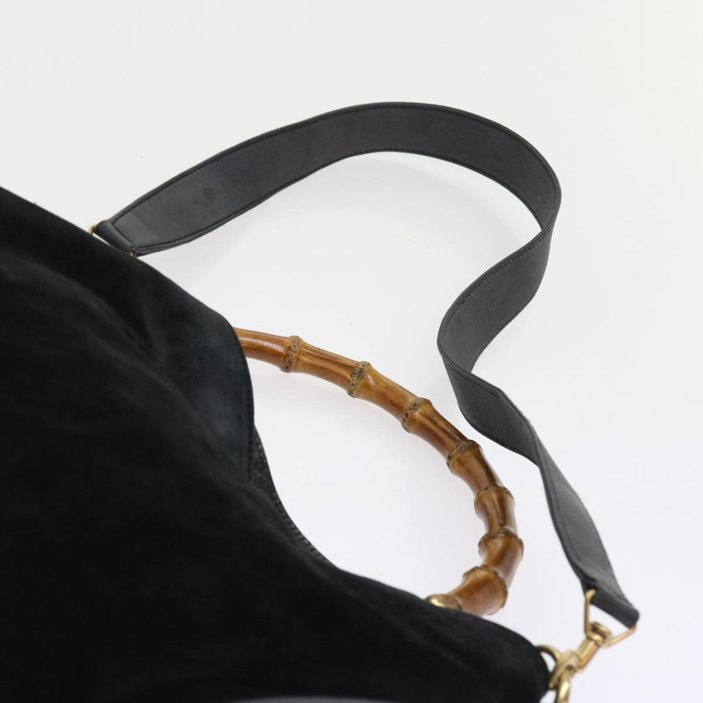 GUCCI Bamboo Shoulder Bag Suede 2way Black 56296